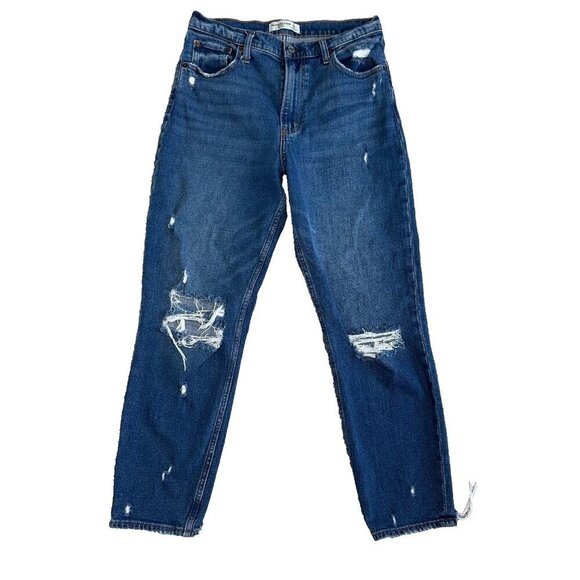 Abercrombie Fitch The Mom High Rise Jeans Size 29/8 Blue Ripped Distressed - Picture 1 of 7